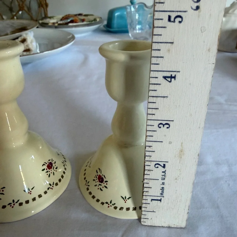 Vintage Colonial‎ Candle Ceramic Candlestick Holders Floral Holly Cottagecore